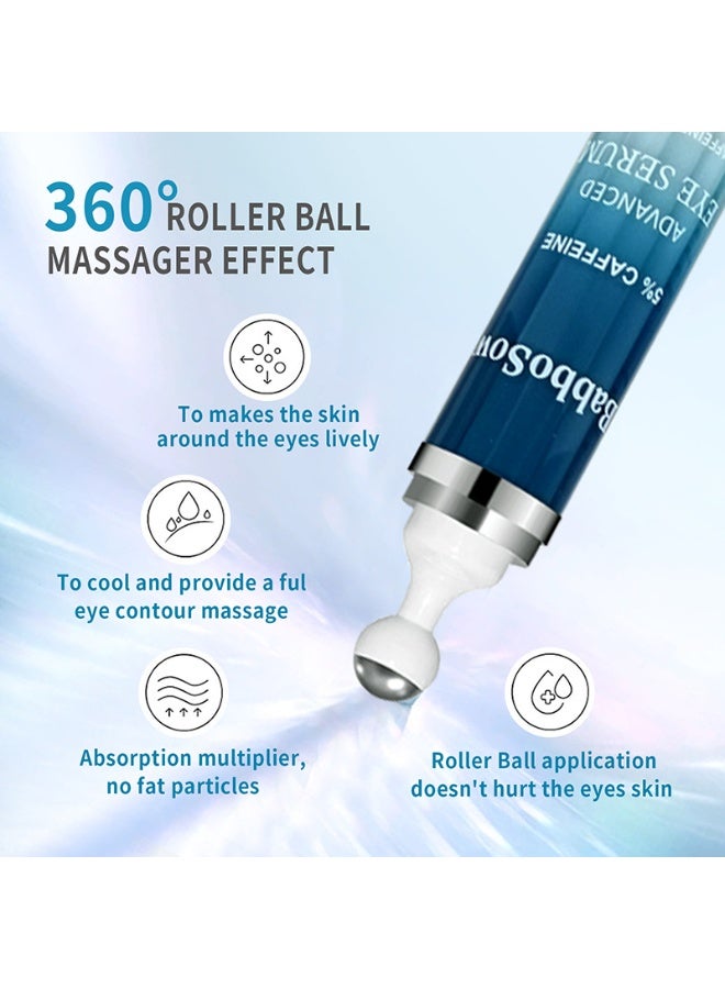 BabboSow Eye Serum with 5% Caffeine & Retinol for Dark Circles, Puffiness Puffy Bags & Wrinkles Fine Lines - Under Eye Cream Anti Aging Treatment with 360° Massage Roller Ball for Men & Women - Image 3