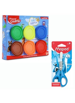 Maped Maped Modelling Dough X6pcs with Tools and 1 13cm Scissor|Dough Clay|Clay Dough |Moulding Dough |Non - Toxic Dough |Return Gifts |Bithday Gifts |Rakhi Gifts  - Image 1