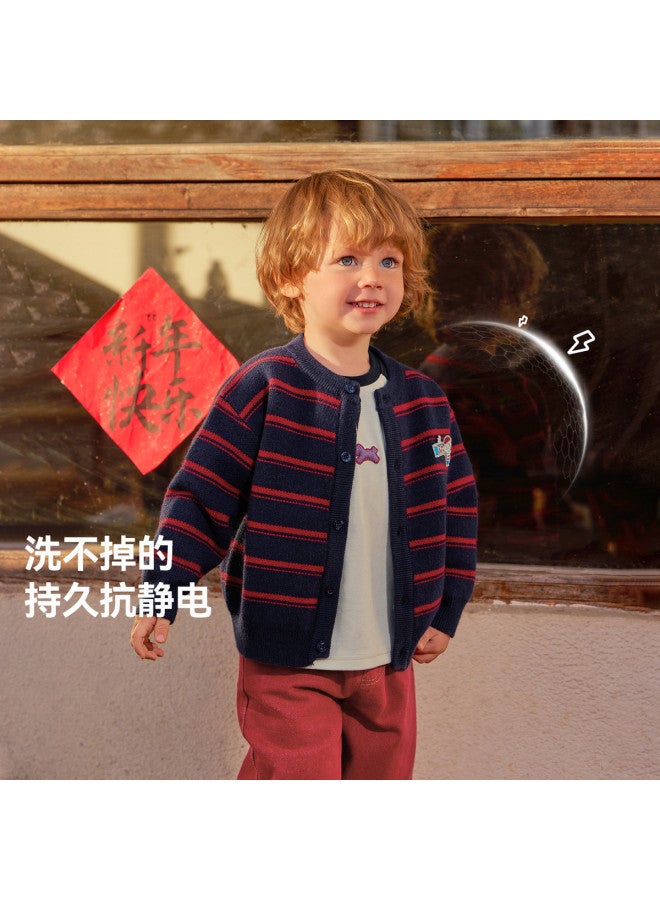 Anti-static And Anti-pilling] Boys And Girls Sweater Cardigan Thickened Autumn Winter Baby Striped Jacket New Year Top - Image 3