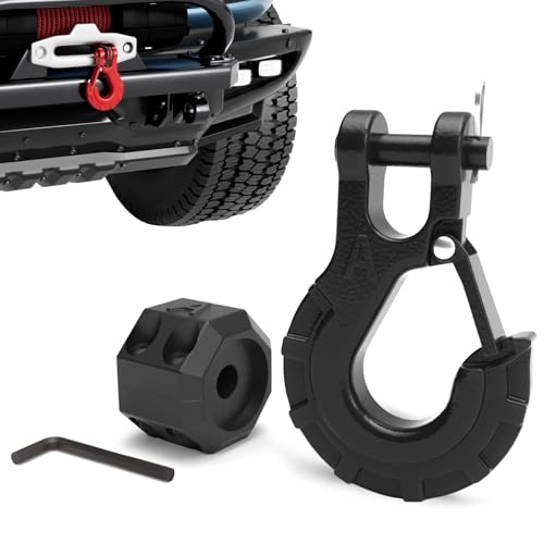 AMBULL 3/8" Winch Hook & Winch Cable Hook Stopper Sets, Heavy Duty Grade 70 Forged Steel Recovery Hook with Safety Latch, Included Allen Wrench,Max 37,478 Lbs, Black - Image 1
