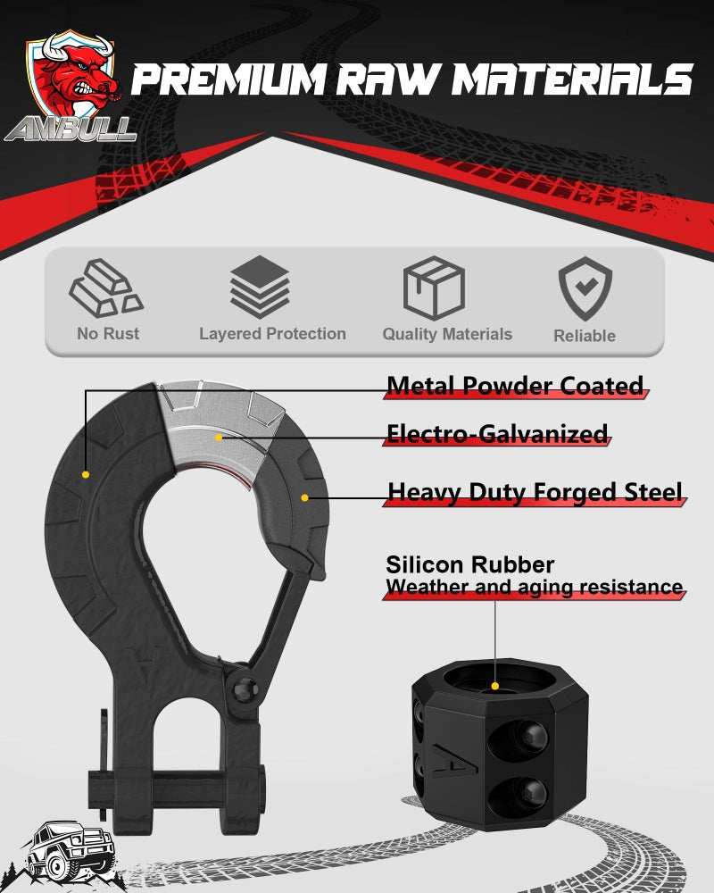 AMBULL 3/8" Winch Hook & Winch Cable Hook Stopper Sets, Heavy Duty Grade 70 Forged Steel Recovery Hook with Safety Latch, Included Allen Wrench,Max 37,478 Lbs, Black - Image 5