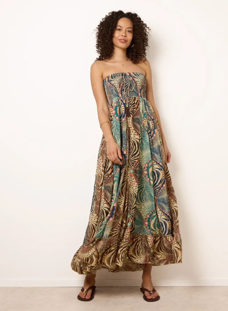 بلو فانيلا Bold Print Bandeau Shirred Maxi Dress