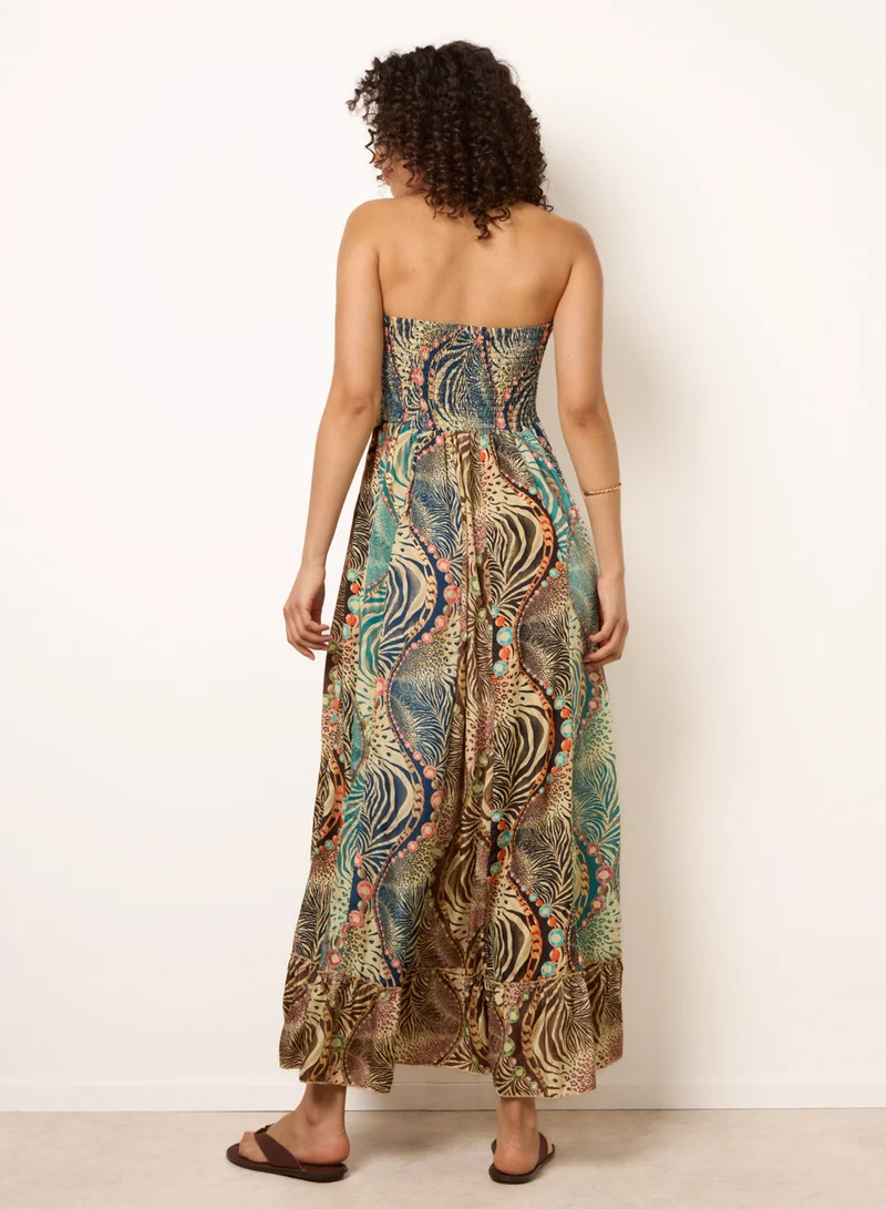 بلو فانيلا Bold Print Bandeau Shirred Maxi Dress