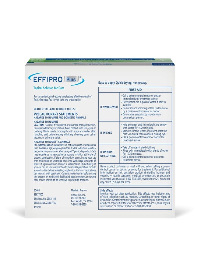 فيرباك محلول فيرباك إيفيبرو بلس الموضعي للقطط، يكفي لمدة 3 أشهر، المنتج غير قابل للتلف، لا تنتهي صلاحيته - Image 2