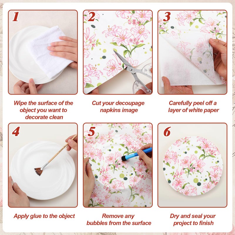 NatNarr 30 Pack Decoupage Napkins, 30 Styles Floral Paper Napkins Chinoiserie Decorative Decoupage Napkin Printed Cocktail Paper for DIY Crafting Birthday Party Baby Shower - Image 4