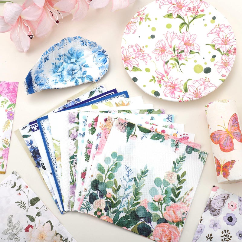 NatNarr 30 Pack Decoupage Napkins, 30 Styles Floral Paper Napkins Chinoiserie Decorative Decoupage Napkin Printed Cocktail Paper for DIY Crafting Birthday Party Baby Shower - Image 3
