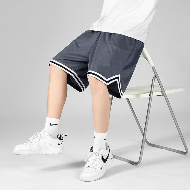 American Basketball Shorts Mens Summer Thin Loose Sports Running Pants Mens Ice Silk Quick-drying Casual Pants Egg w128 gray 