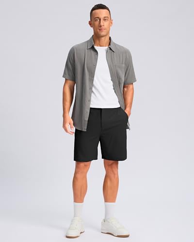 Pudolla Men's Casual Shorts 7" Lightweight Golf Shorts with 3 Pockets Stretch Quick Dry Comfy Work Shorts（Black XXXL - Image 3