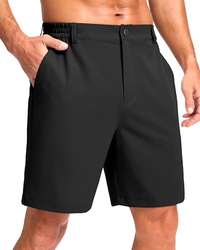 Pudolla Men's Casual Shorts 7" Lightweight Golf Shorts with 3 Pockets Stretch Quick Dry Comfy Work Shorts（Black XXXL - Image 1