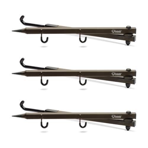 HME Durable Secure Convenient Portable Folding Tree Stand Bow Hanger wTwo Accessory Hooks Extends to 20 Folds to 10 3 Pack - Image 1