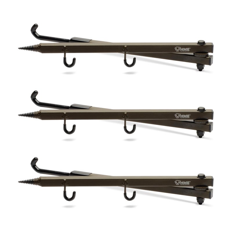 HME Durable Secure Convenient Portable Folding Tree Stand Bow Hanger wTwo Accessory Hooks Extends to 20 Folds to 10 3 Pack - Image 2