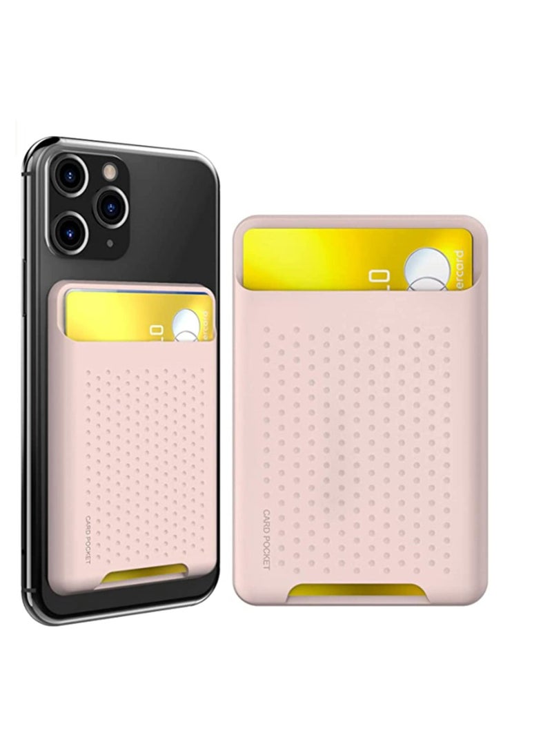 Captaintech Phone Credit Card Holder Stick On, for Back of Phone Slim Phone Wallet Strong Adhesive Silicone Card Pouch Sleeve with 3M Rear Sticker for iPhone or Android orSamsung Galaxy Pink - Image 1