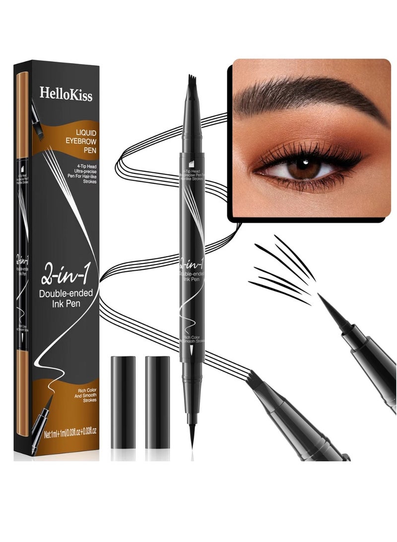 HelloKiss Liquid Eyebrow Pen 2 in 1 Double Ended Ink Pen with Brush Tip for Hairlike Strokes and 4 Fork Tip to Fill Eyebrow Waterproof Smooth Strokes Liquid Eyebrow Pencil Black 04 - Image 1