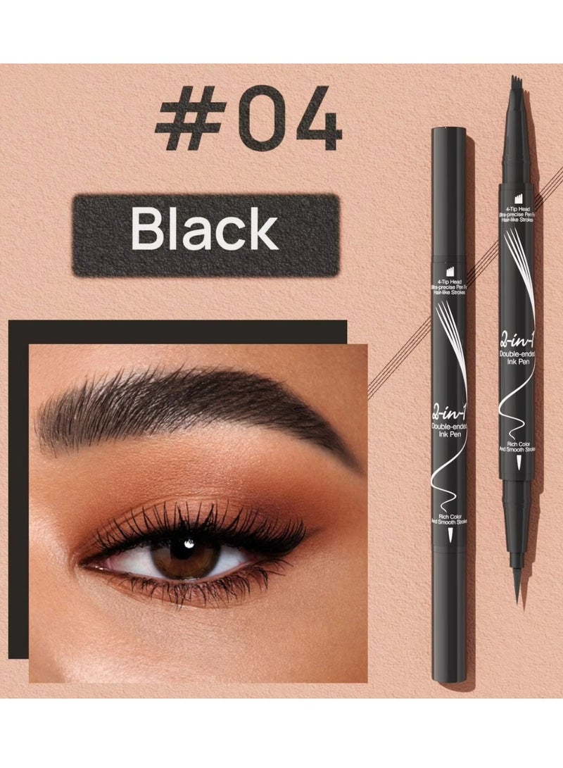 HelloKiss Liquid Eyebrow Pen 2 in 1 Double Ended Ink Pen with Brush Tip for Hairlike Strokes and 4 Fork Tip to Fill Eyebrow Waterproof Smooth Strokes Liquid Eyebrow Pencil Black 04 - Image 2