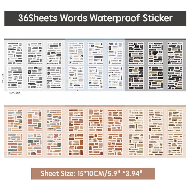 MAXLEAF 36 Sheets Vintages Words Stickers, Self Adhesive Paper Decals for DIY Art Journaling Scrapbook Planner Album Decorations Gifts for Journal Lovers - Image 3