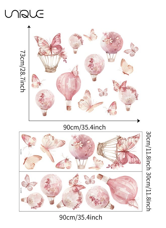 Unique Cartoon Pink Hot Air Balloon Butterfly Wall Stickers, Butterfly & Hot Air Balloon Wall Stickers, DIY Movable Large Art Decoration, Peel & Paste, Fit for Kids, Baby Boys, Girls, Playroom Bedroom Deco  - Image 2