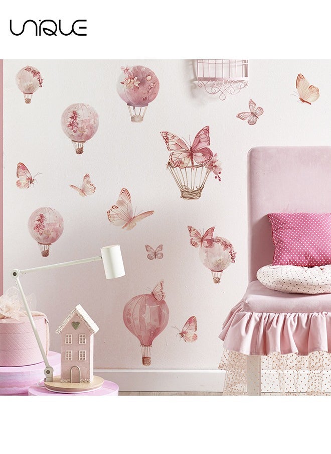 Unique Cartoon Pink Hot Air Balloon Butterfly Wall Stickers, Butterfly & Hot Air Balloon Wall Stickers, DIY Movable Large Art Decoration, Peel & Paste, Fit for Kids, Baby Boys, Girls, Playroom Bedroom Deco  - Image 3