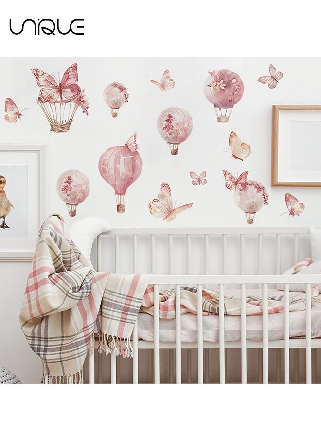Unique Cartoon Pink Hot Air Balloon Butterfly Wall Stickers, Butterfly & Hot Air Balloon Wall Stickers, DIY Movable Large Art Decoration, Peel & Paste, Fit for Kids, Baby Boys, Girls, Playroom Bedroom Deco  - Image 4