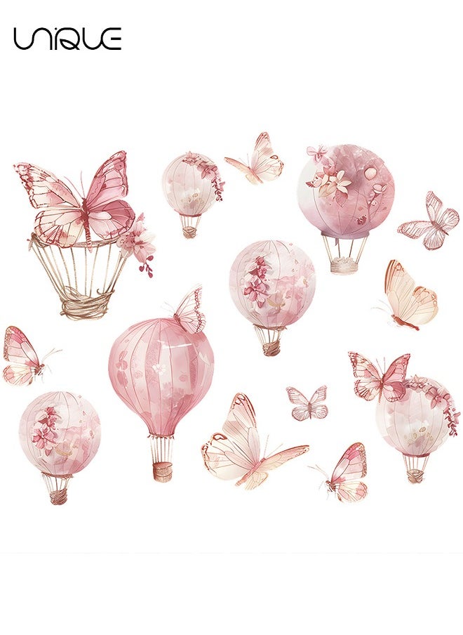 Unique Cartoon Pink Hot Air Balloon Butterfly Wall Stickers, Butterfly & Hot Air Balloon Wall Stickers, DIY Movable Large Art Decoration, Peel & Paste, Fit for Kids, Baby Boys, Girls, Playroom Bedroom Deco  - Image 5