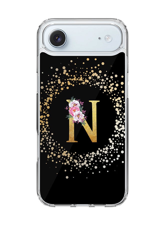 Stylizedd Classic Clear MagSafe Case for iPhone 17 Air , Hybrid Soft Case Flexible Edges Anti Drop TPU PC Gel Thin Transparent Cover [ Designed for iPhone 17 Air ] - Custom Monogram Initial Letter Floral Pattern Alphabet - N ( Black )