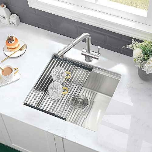 VASOYO 21 Inch Bar Sink Undermount-VASOYO 21x17 Inch Undermount Kitchen Sink Workstation Wet Bar Prep 16 Gauge Stainless Steel Single Bowl Under Mount Rv Sinks with Cutting Board - Image 3
