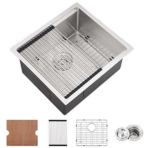 VASOYO 21 Inch Bar Sink Undermount-VASOYO 21x17 Inch Undermount Kitchen Sink Workstation Wet Bar Prep 16 Gauge Stainless Steel Single Bowl Under Mount Rv Sinks with Cutting Board - Image 1