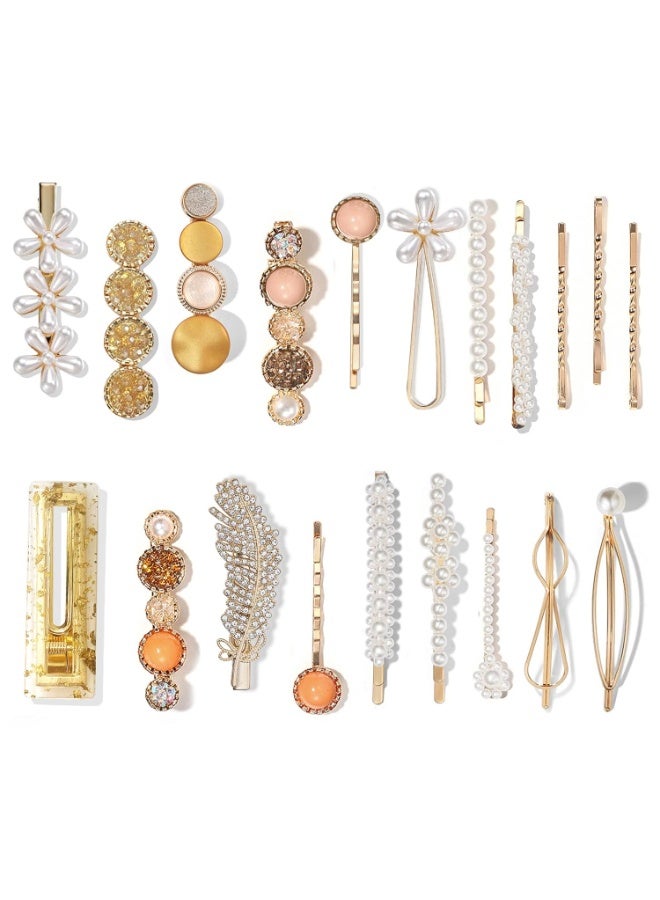 Soofam 20 PCS Macaron Pearls and Acrylic Resin Hair Clips, Handmade Cute Hair Barrettes Bobby Pins, Glitter Crystal Geometric Hairpin, Elegant Gold Hair Accessories, Gifts for Women Girls…Hair Accessories for Decorative Party Wedding - Image 1