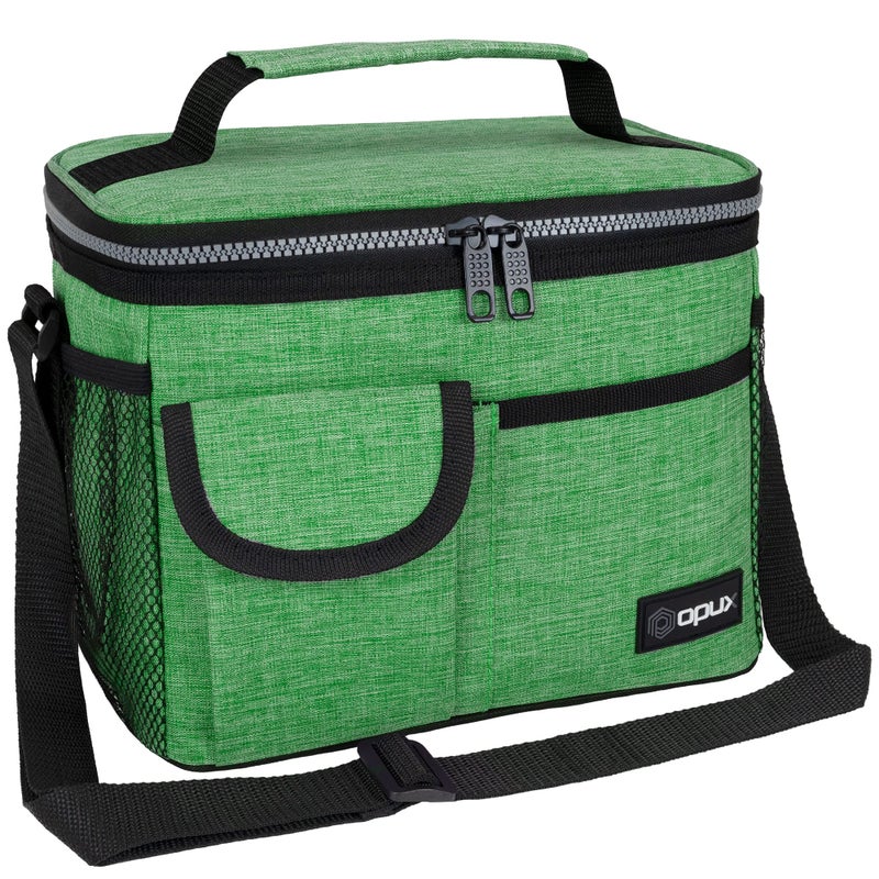 opux Insulated Lunch Bag for Men Women Leakproof Heather Green Lunch Box for Work Portable Soft Lunch Cooler Bag with Shoulder Strap Adult Lunchbox Lunch Pail for Kid Boy Girl School 14 Can8L