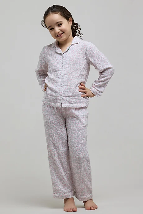 R&B Printed Lapel Collar Pyjama Set
