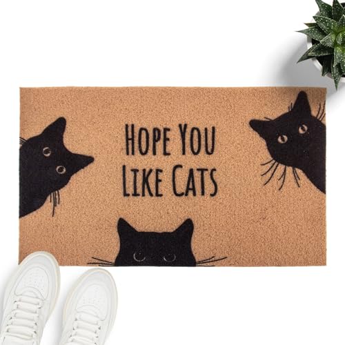 Mahrokh Hope You Like Cats Doormat 29×17 Inch, Funny Black Cat Door Mat, Cute Cat Front Doormat, Funny Welcome Mat Outdoor Indoor, Coir Door Mat for Entryway Porch, Housewarming Gift - Image 1