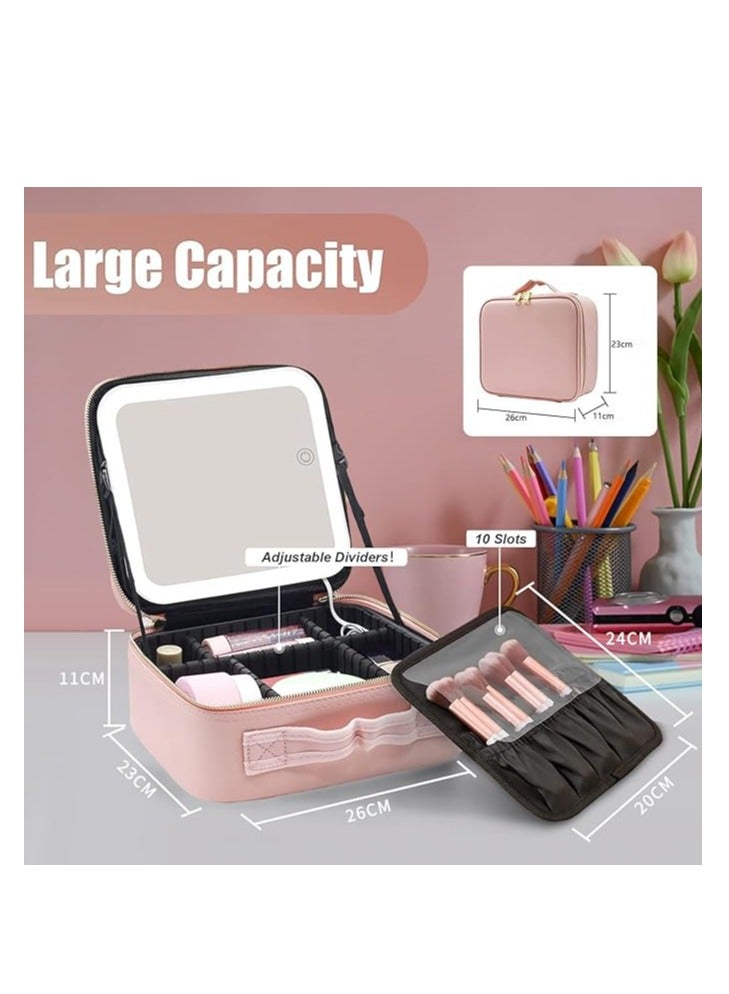 ARNOTEC Travel Makeup Bag with Mirror of LED Lighted, Travel Makeup Train Case Cosmetic Bag Organizer with Adjustable Dividers, Makeup Case with Mirror, 3 Adjustable Brightness Cosmetic Bag  - Image 5
