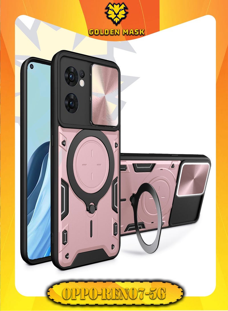 GOLDEN MASK For Oppo Reno 7 5G Armored Camera Shield Cover Camera Lend Protection, Built-in 360° (Rose Gold)