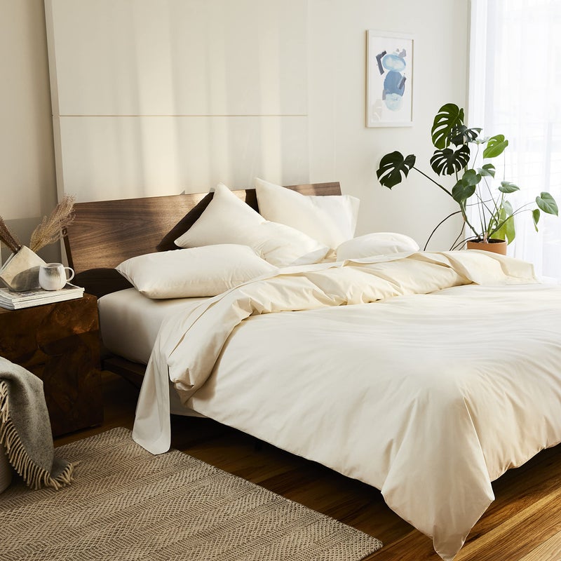 Brooklinen Brooklinen Luxury Sateen Duvet Cover  100 Cotton FullQueen Size in Cream with ExtraLong Corner Ties and Button Closure  Best FullQueen Duvet Covers 
