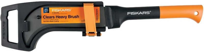 Fiskars 9" Brush Axe with Safety Sheath - Fixed Handle -Curved Blade Branch Chopping Axe - Yard and Garden Tools - Black/Orange - Image 3