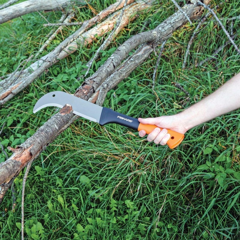 Fiskars 9" Brush Axe with Safety Sheath - Fixed Handle -Curved Blade Branch Chopping Axe - Yard and Garden Tools - Black/Orange - Image 5