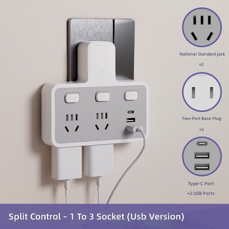 مقبس تمديد متعدد المنافذ بقدرة 16 أمبير مع محول USB