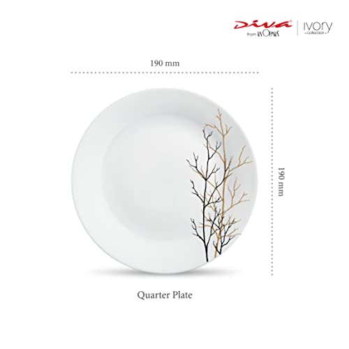 La Opala Diva, Ivory Collection, Opal Glass Quarter Plate Set 6 pcs, Golden Fall, White, Standard - Image 2