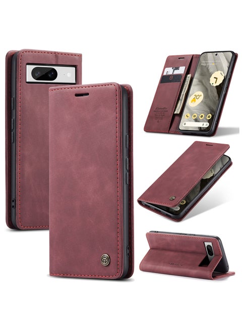CaseMe Google Pixel 7 Case Wallet, for Google Pixel 7 Wallet Case Book Folding Flip Folio Case with Magnetic Kickstand Card Slots Protective Cover - Wine