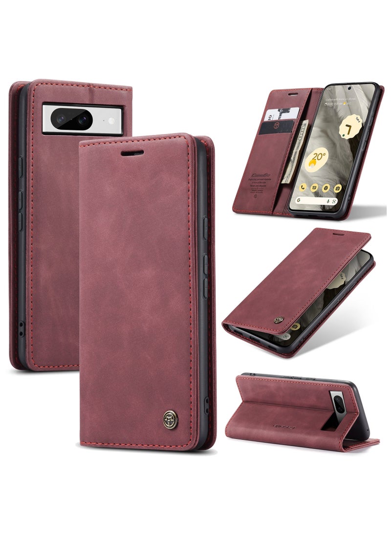 CaseMe Google Pixel 7 Case Wallet, for Google Pixel 7 Wallet Case Book Folding Flip Folio Case with Magnetic Kickstand Card Slots Protective Cover - Wine