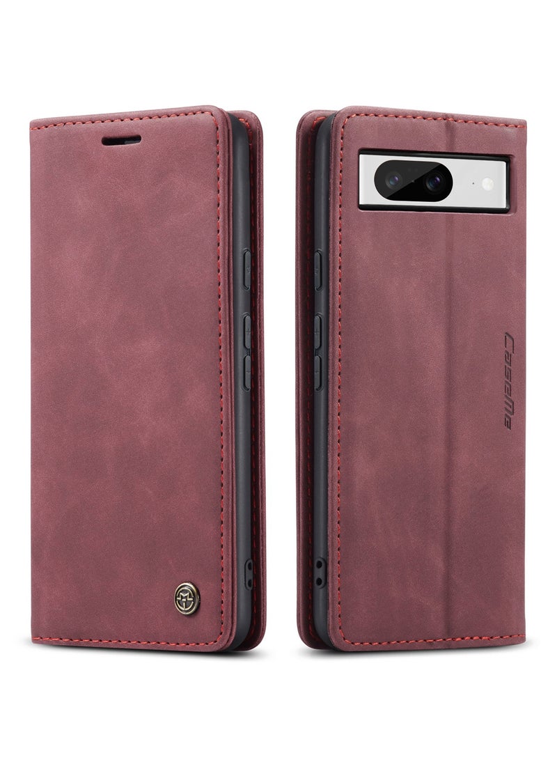 CaseMe Google Pixel 7 Case Wallet, for Google Pixel 7 Wallet Case Book Folding Flip Folio Case with Magnetic Kickstand Card Slots Protective Cover - Wine