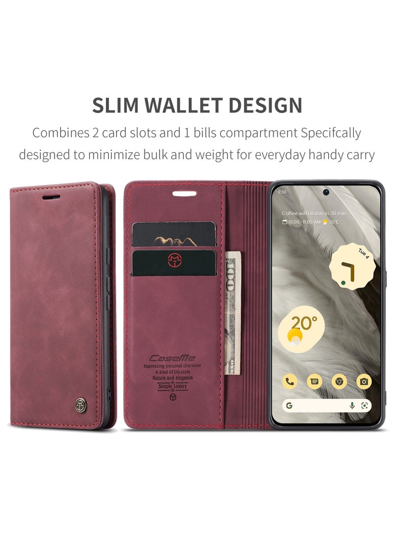 CaseMe Google Pixel 7 Case Wallet, for Google Pixel 7 Wallet Case Book Folding Flip Folio Case with Magnetic Kickstand Card Slots Protective Cover - Wine