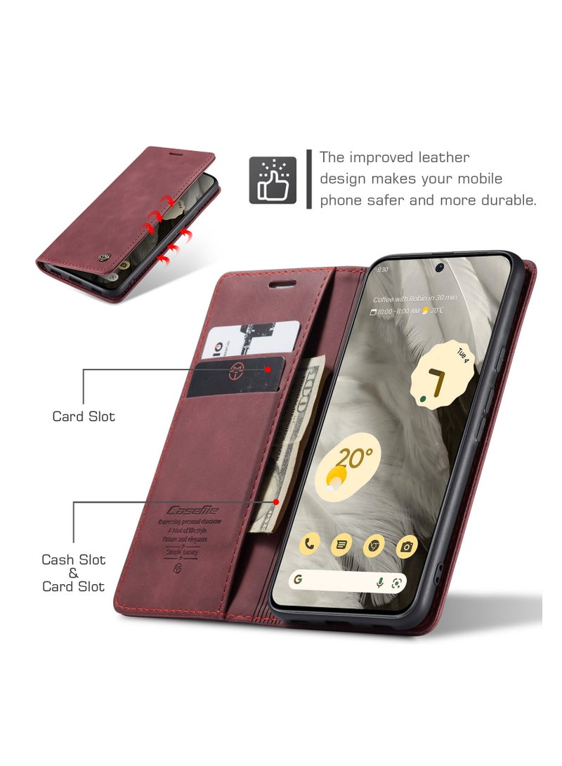 CaseMe Google Pixel 7 Case Wallet, for Google Pixel 7 Wallet Case Book Folding Flip Folio Case with Magnetic Kickstand Card Slots Protective Cover - Wine