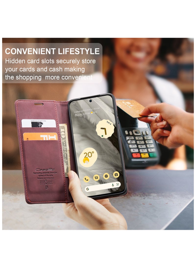 CaseMe Google Pixel 7 Case Wallet, for Google Pixel 7 Wallet Case Book Folding Flip Folio Case with Magnetic Kickstand Card Slots Protective Cover - Wine