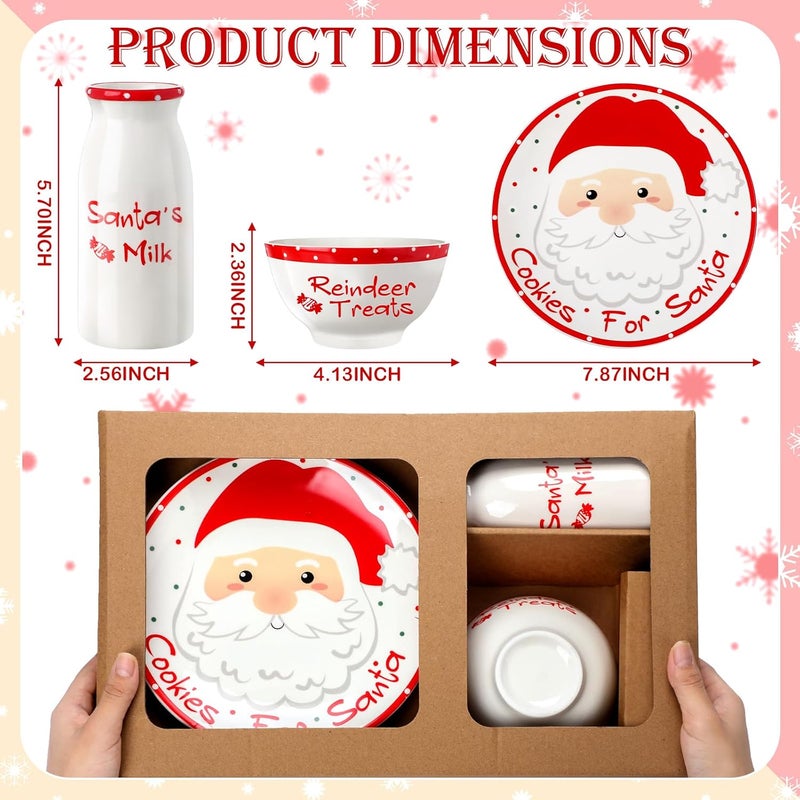 Nitial Christmas Cookies for Santa Plate Christmas Dinnerware Set Cookies for Santa Plate Set with Milk Jar, Reindeer Treat Bowl, and Dear Notepad Eve Gift for Kids(Santa) - Image 2