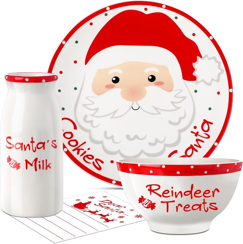 Nitial Christmas Cookies for Santa Plate Christmas Dinnerware Set Cookies for Santa Plate Set with Milk Jar, Reindeer Treat Bowl, and Dear Notepad Eve Gift for Kids(Santa) - Image 1