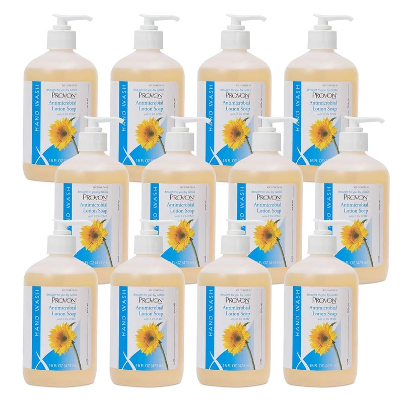 Provon Antimicrobial Lotion Soap with 03 PCMX Pleasant Fragrance 16 fl oz Counter Top Pump Bottle Pack of 12  430312
