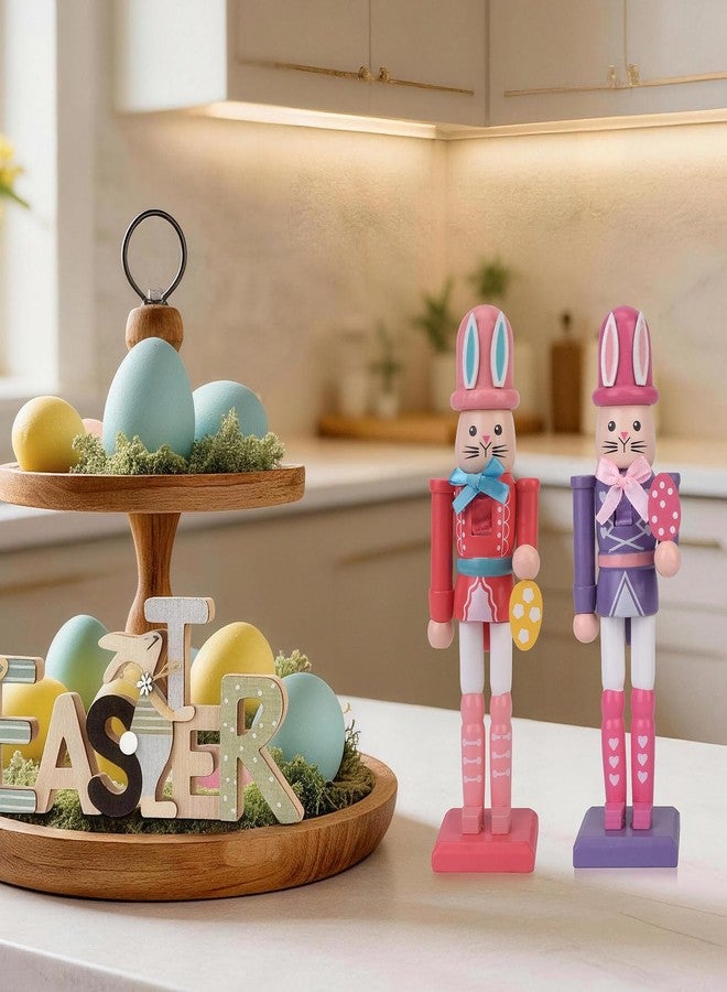 Codesteel 7 Inch Easter Bunny Nutcracker Decoration, Wooden Rabbit Soldier Figure for Spring Holiday Tabletop Display (Purple) - Image 3