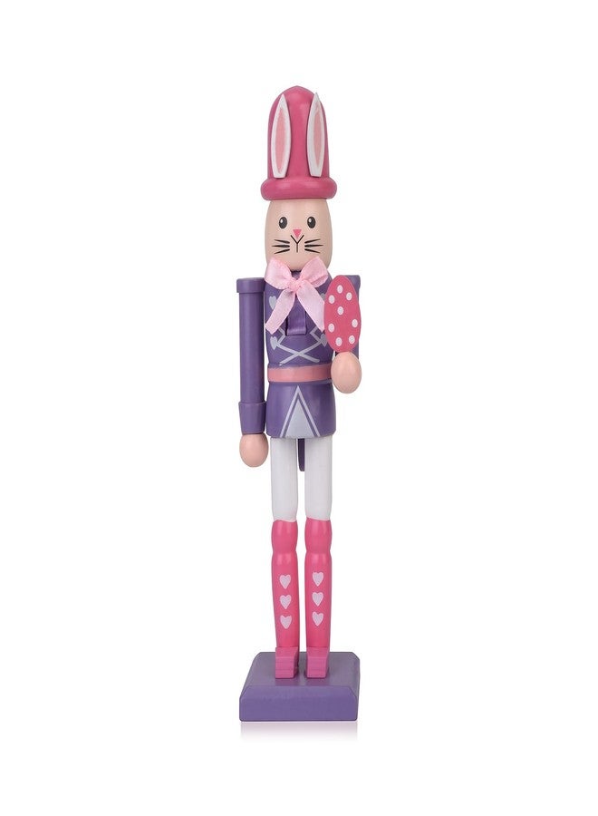 Codesteel 7 Inch Easter Bunny Nutcracker Decoration, Wooden Rabbit Soldier Figure for Spring Holiday Tabletop Display (Purple) - Image 1