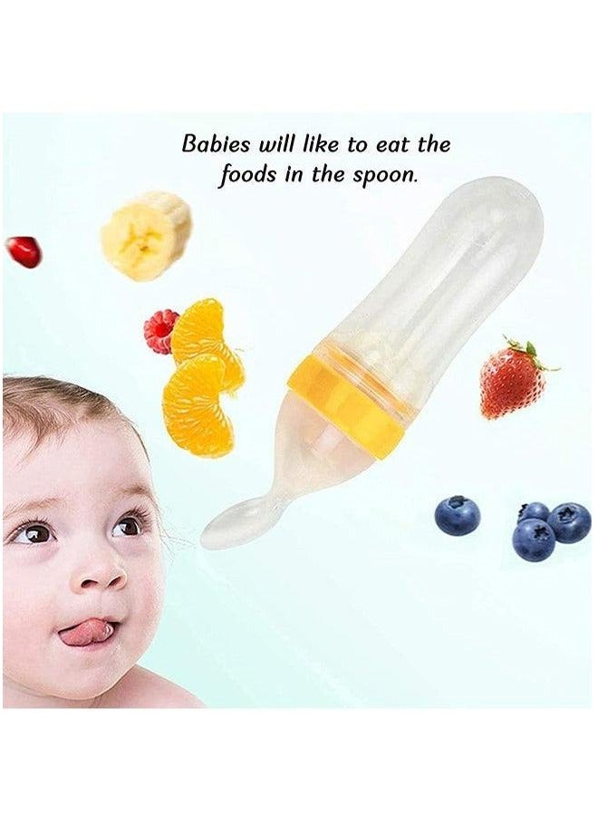BLOOMING TIME Baby Food Supplement Spoon, Easy to Squeeze Design, Transparent Yellow Combination, Safe And Bisphenol A-free, Easy To Feed, Leak-Proof Baby Food Dispensing Spoon Bottle 90ml - Image 1
