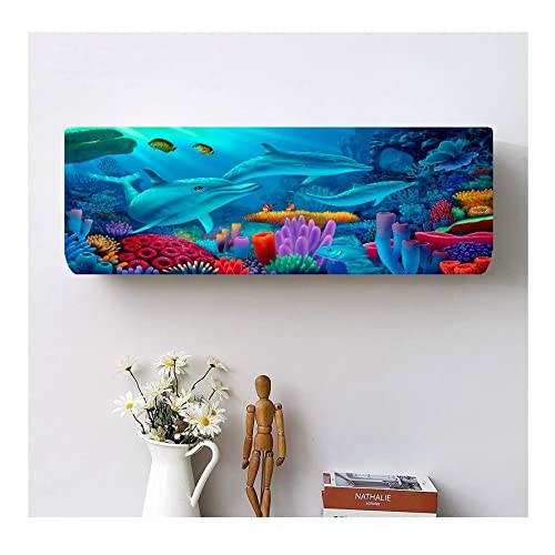 DARSHANAM WORLD Printed Air Conditioning Dust Cover Folding Designer Ac Cover for Indoor Split Ac 1.5 ton (97 x 31 x 21 .5 cm ) (SEA FISH), Polyester - Image 1